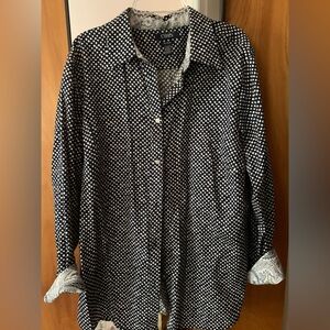 Chaps button up shirt, b/w polka dot, 1X